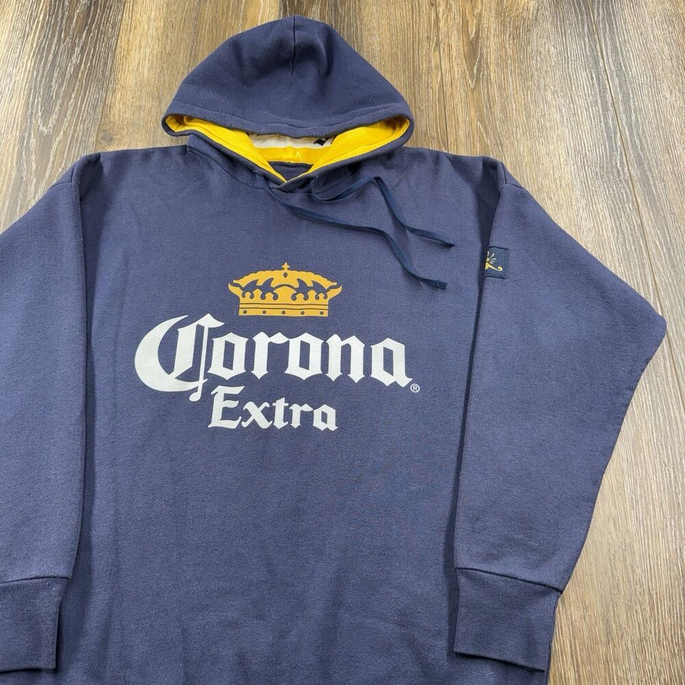 Vintage Corona Extra Hoodie Mens M Blue Sweatshirt Beer Bar Beach Party Sweater